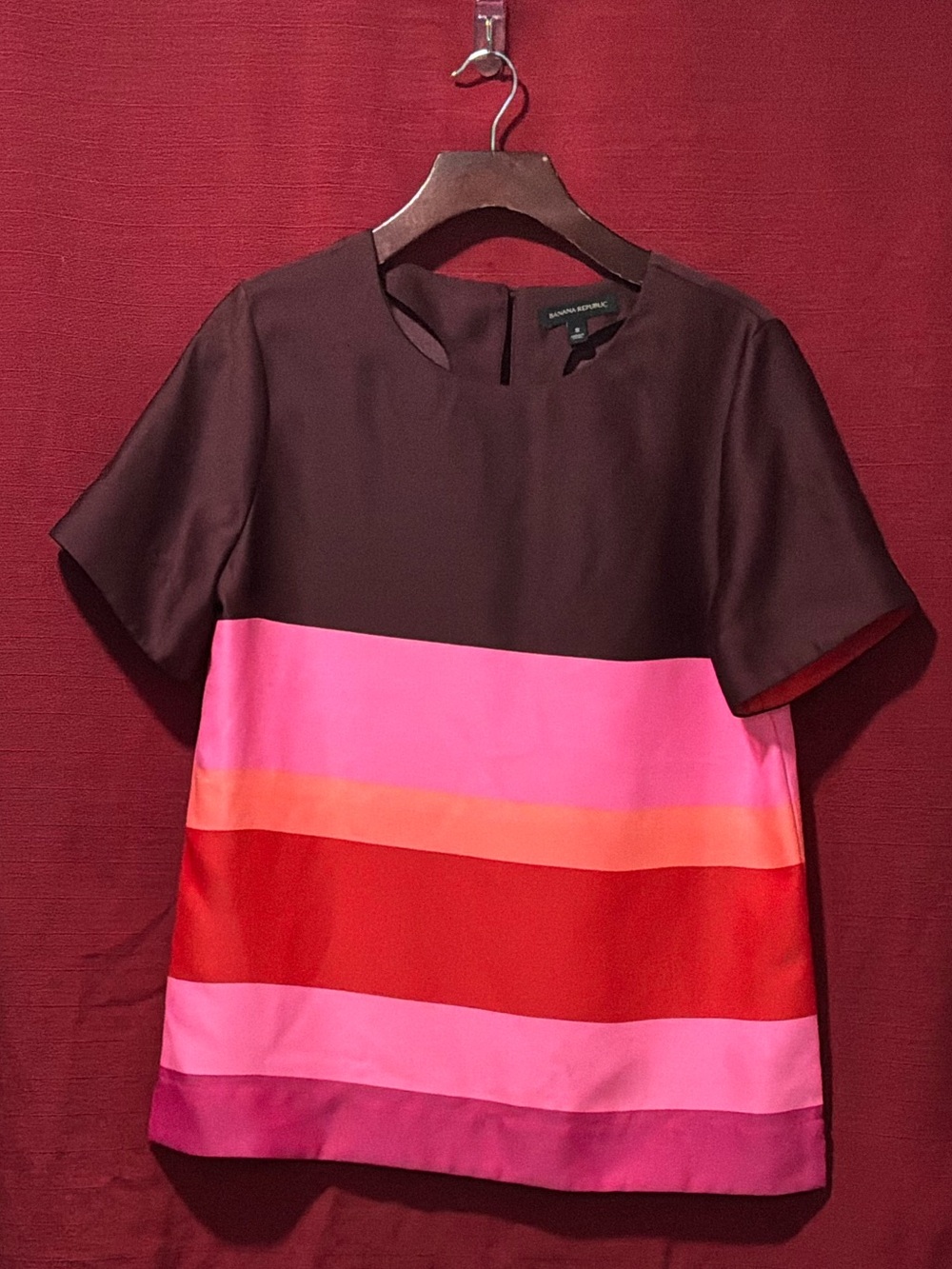 Banana Republic Brown Top with Pink, Orange, Red & Magenta Stripes